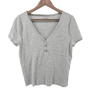 Hollister Size XXL Grey Ribbed Henley Top Short Sleeve Grunge Twilight Cropped